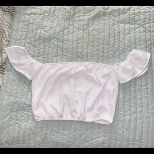 White cropped off the shoulder top